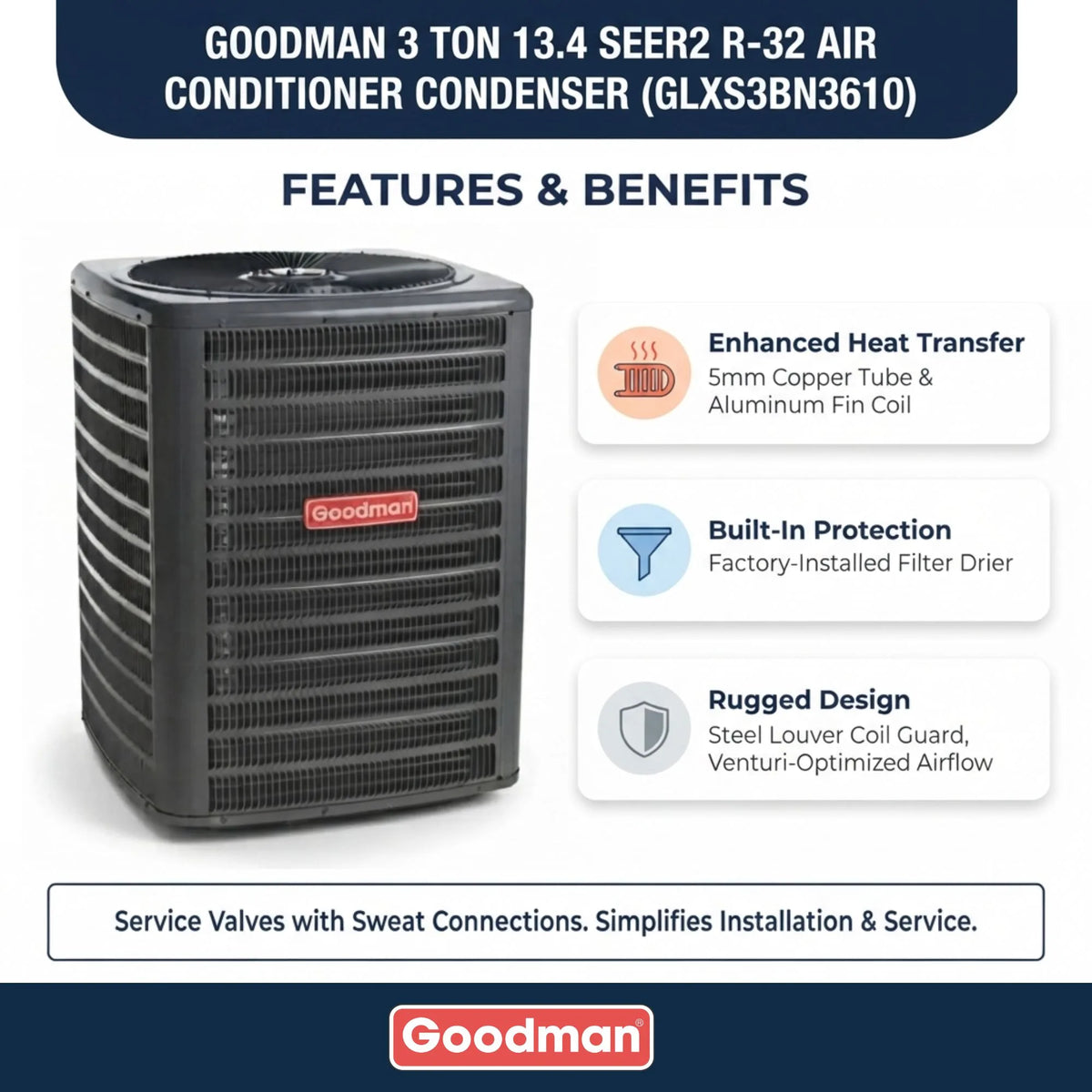 Goodman 3 Ton 13.4 SEER2 R-32 Air Conditioner Condenser