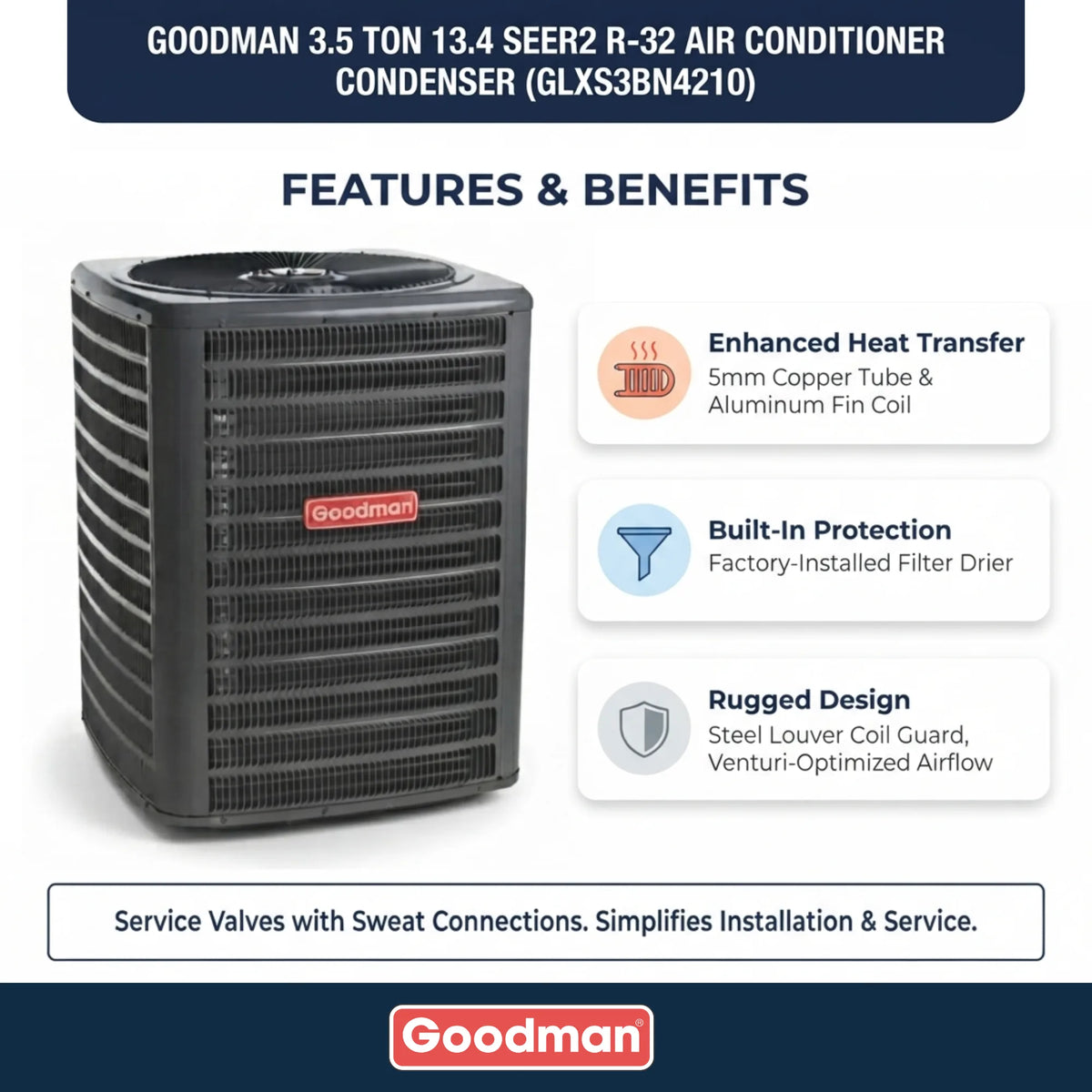 Goodman 3.5 Ton 13.4 SEER2 R-32 Air Conditioner Condenser