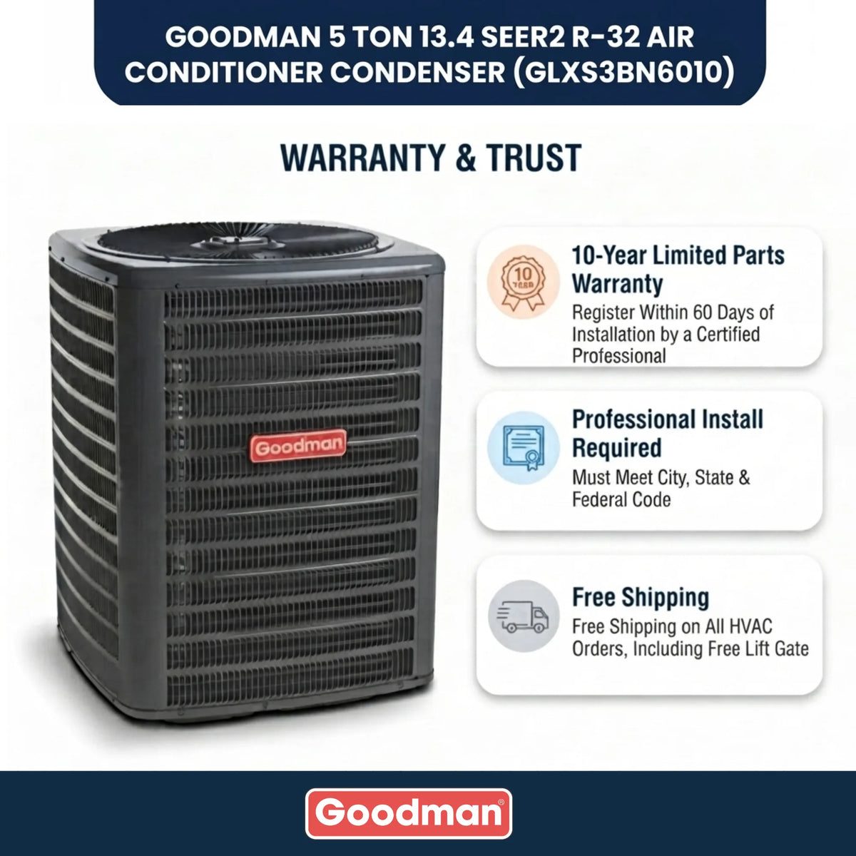 Goodman 5 Ton 13.4 SEER2 R-32 Air Conditioner Condenser
