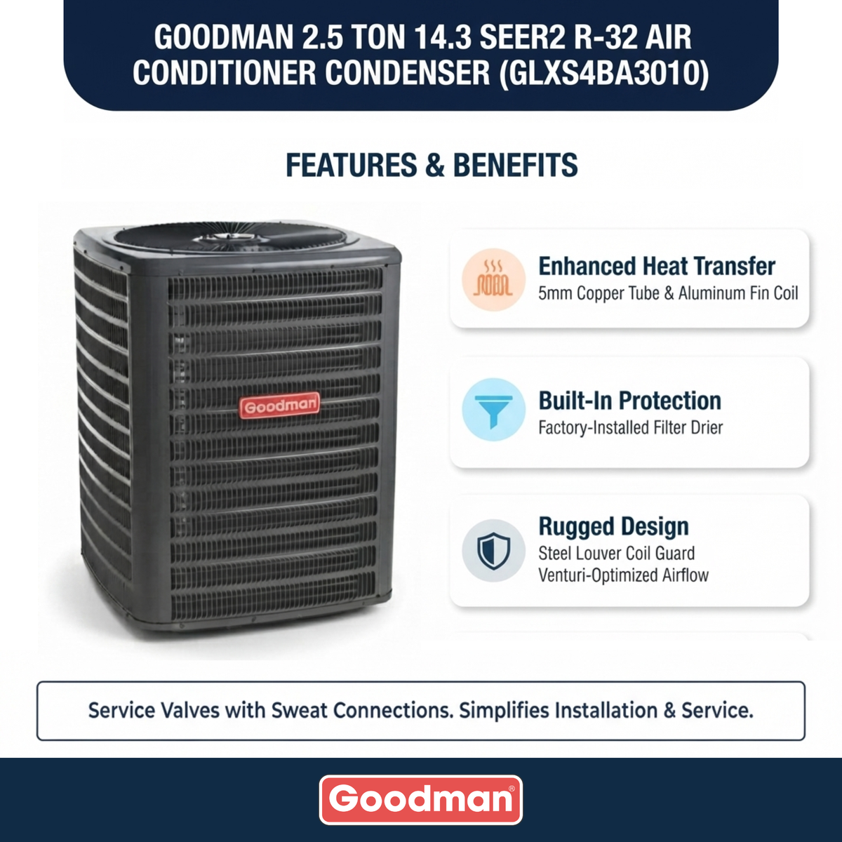 Goodman 2.5 Ton 14.3 SEER2 R-32 Air Conditioner Condenser