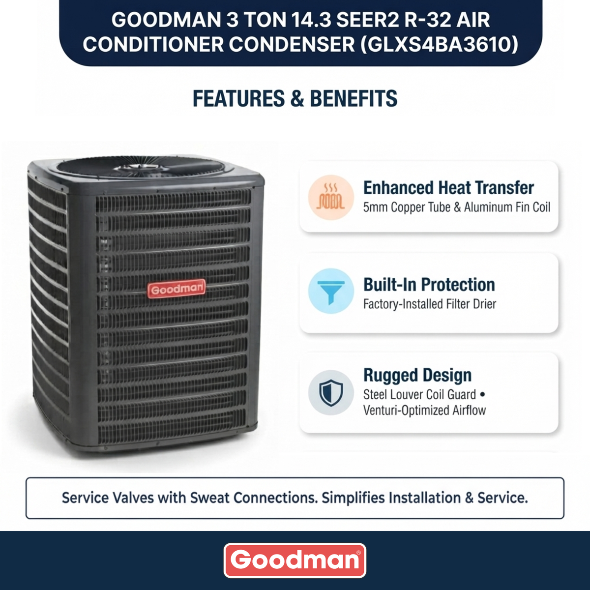 Goodman 3 Ton 14.3 SEER2 R-32 Air Conditioner Condenser