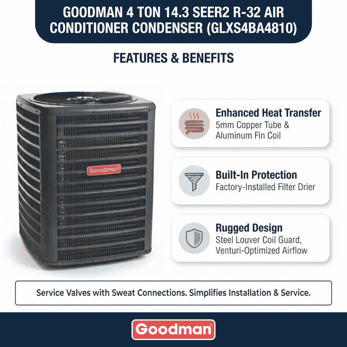 Goodman 4 Ton 14.3 SEER2 R-32 Air Conditioner Condenser