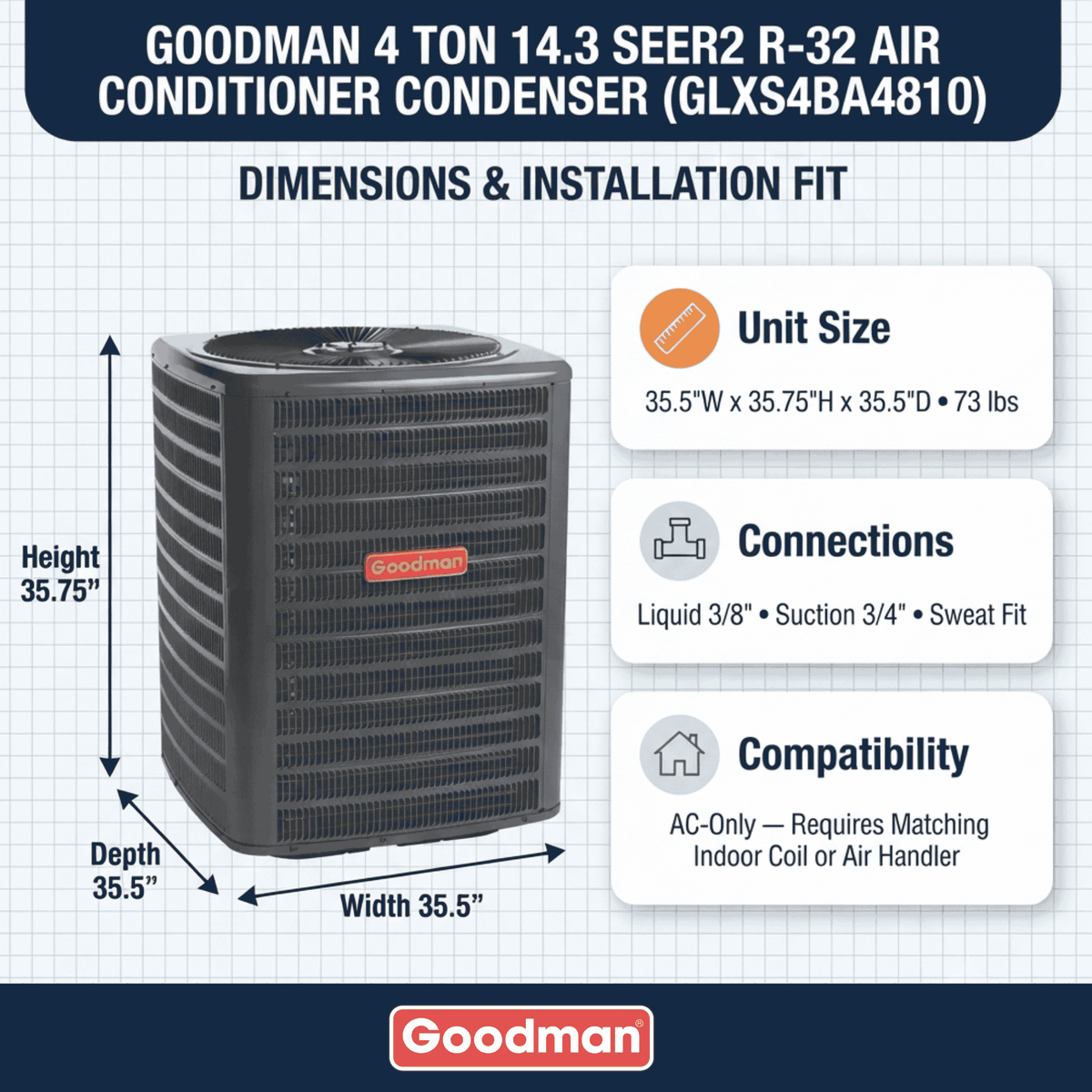Goodman 4 Ton 14.3 SEER2 R-32 Air Conditioner Condenser