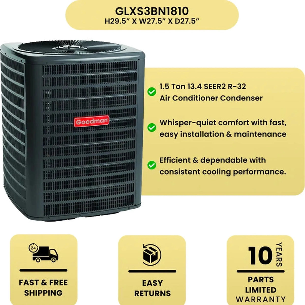 Goodman 1.5 Ton AC + 40K BTU Furnace Bundle | 14 SEER2 | 80% AFUE | R-32 | Upflow
