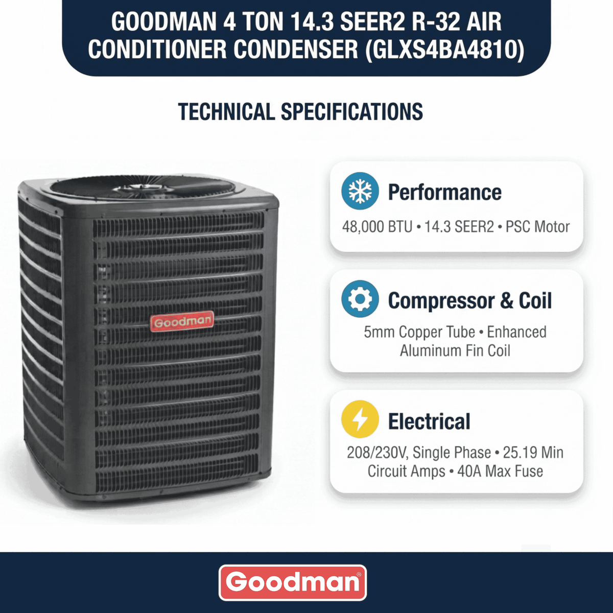 Goodman 4 Ton 14.3 SEER2 R-32 Air Conditioner Condenser