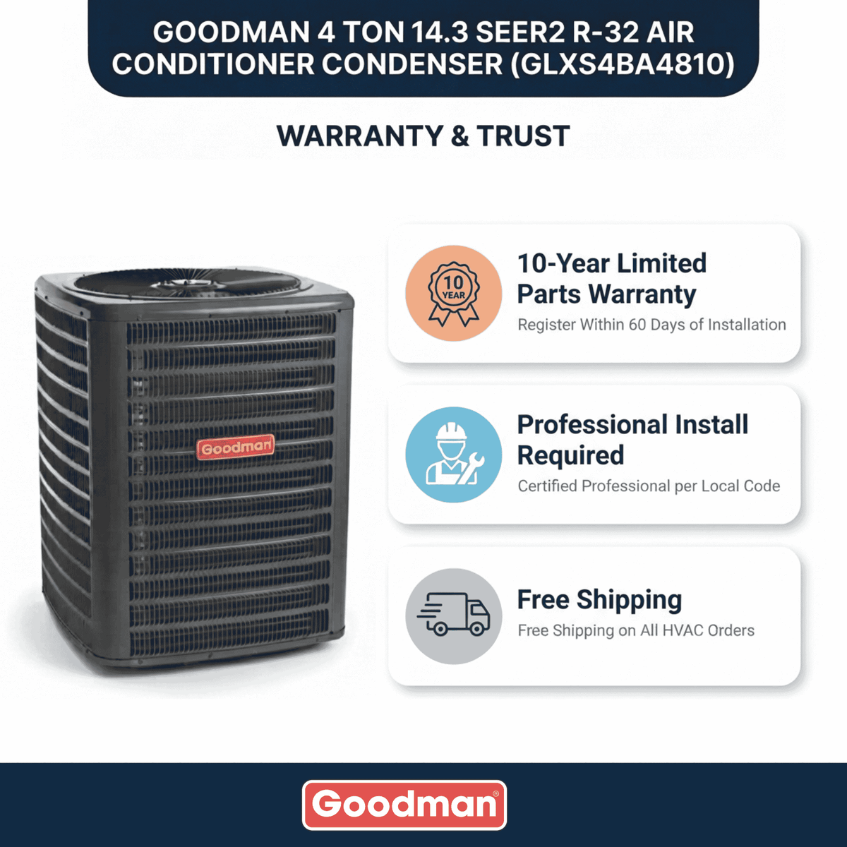 Goodman 4 Ton 14.3 SEER2 R-32 Air Conditioner Condenser